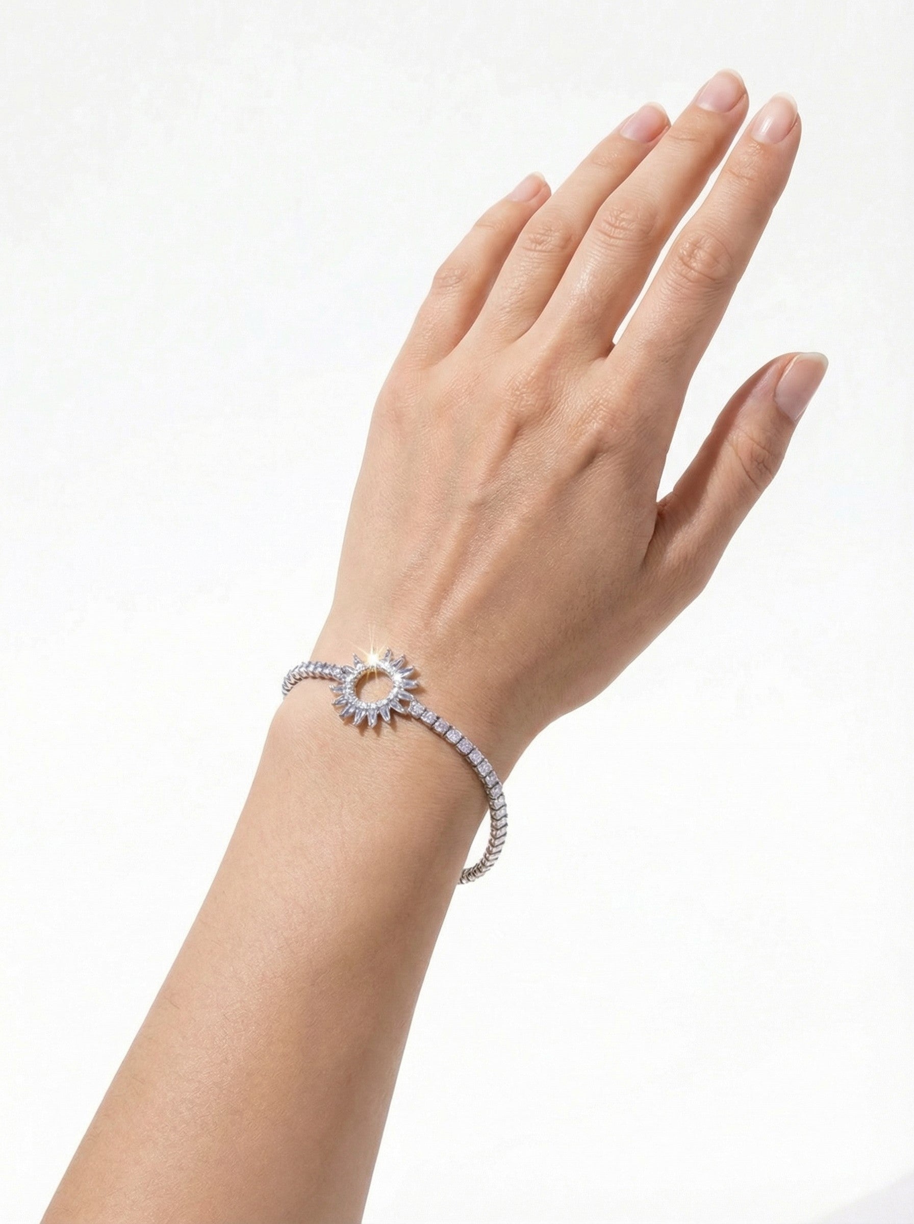 Gourmette Soleil en Argent Rhodié & Zircon — Éclat raffiné au quotidien