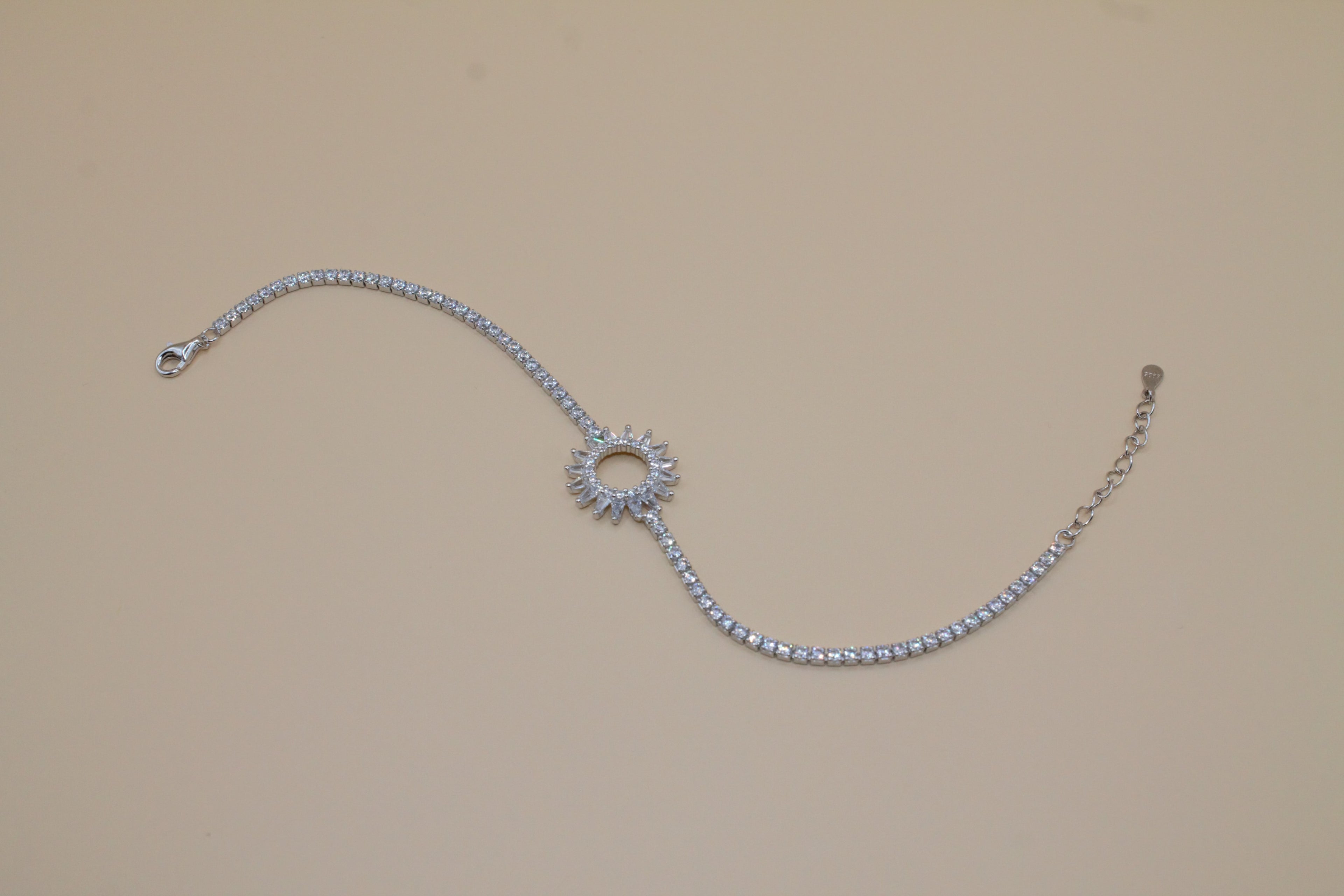 Gourmette Soleil en Argent Rhodié & Zircon — Éclat raffiné au quotidien