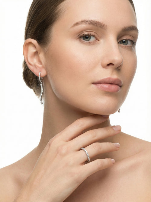 Duo Élégance Lignée — Boucles & Pendentif en Argent Rhodié et Zircon